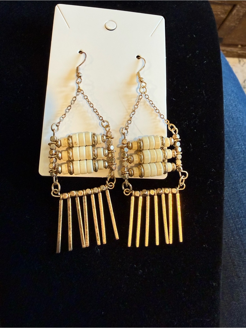 Boho Gold and Cream Beaded Fringe Earrings
